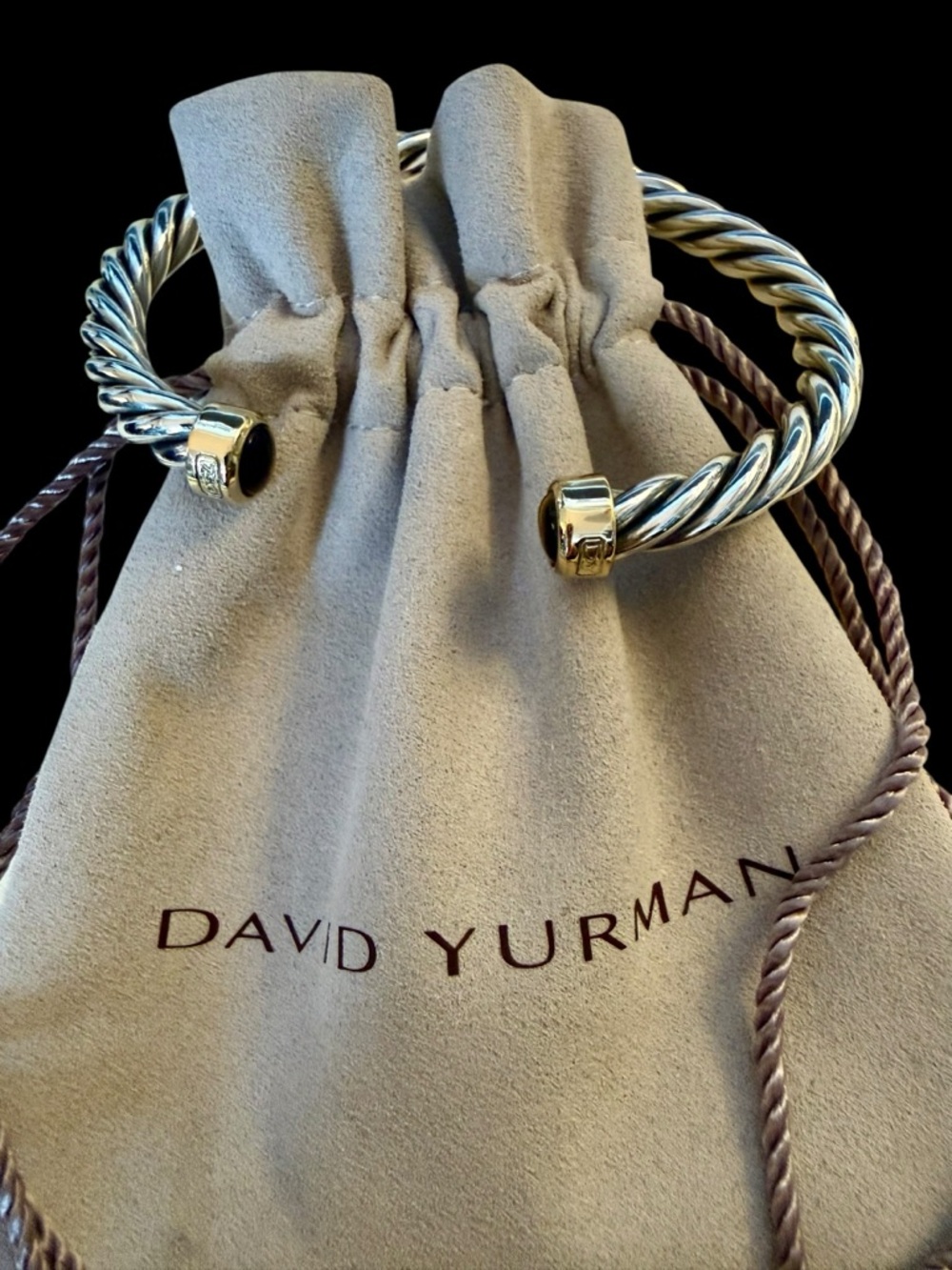 David Yurman Sterling Silver Cable Cuff Bracelet 18k Gold Tiger’s Eye Size M